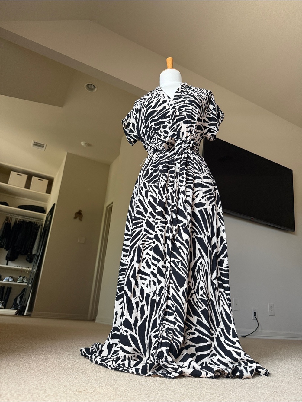 H&M Black and White Zebra-Print Maxi Dress